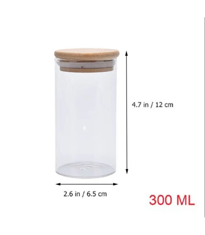 Frasco de vidrio con tapa de madera 13x8cm