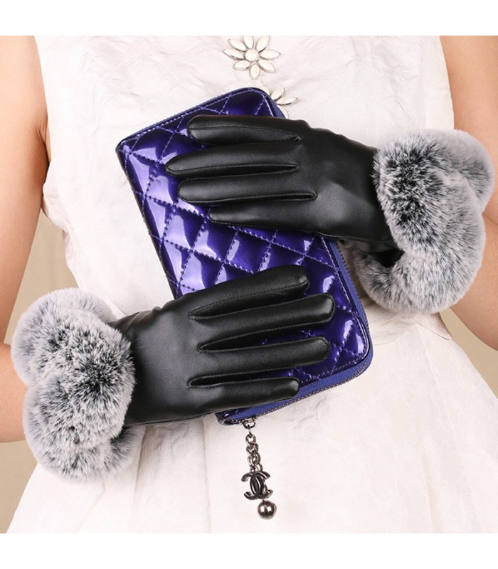 Guante para dama de cuerina con pelo