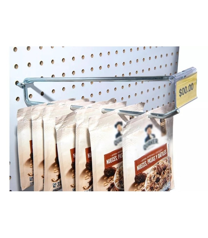 Gancho con porta precio para placa perforada 25cm